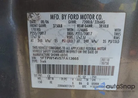 2007 Ford F-150 Fx4/Lariat/Xlt z USA, uszkodzony, nr VIN 1FTPW14V57FA13665